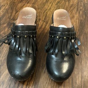 Dansko Black Leather Fringe Mules size 11.5/42